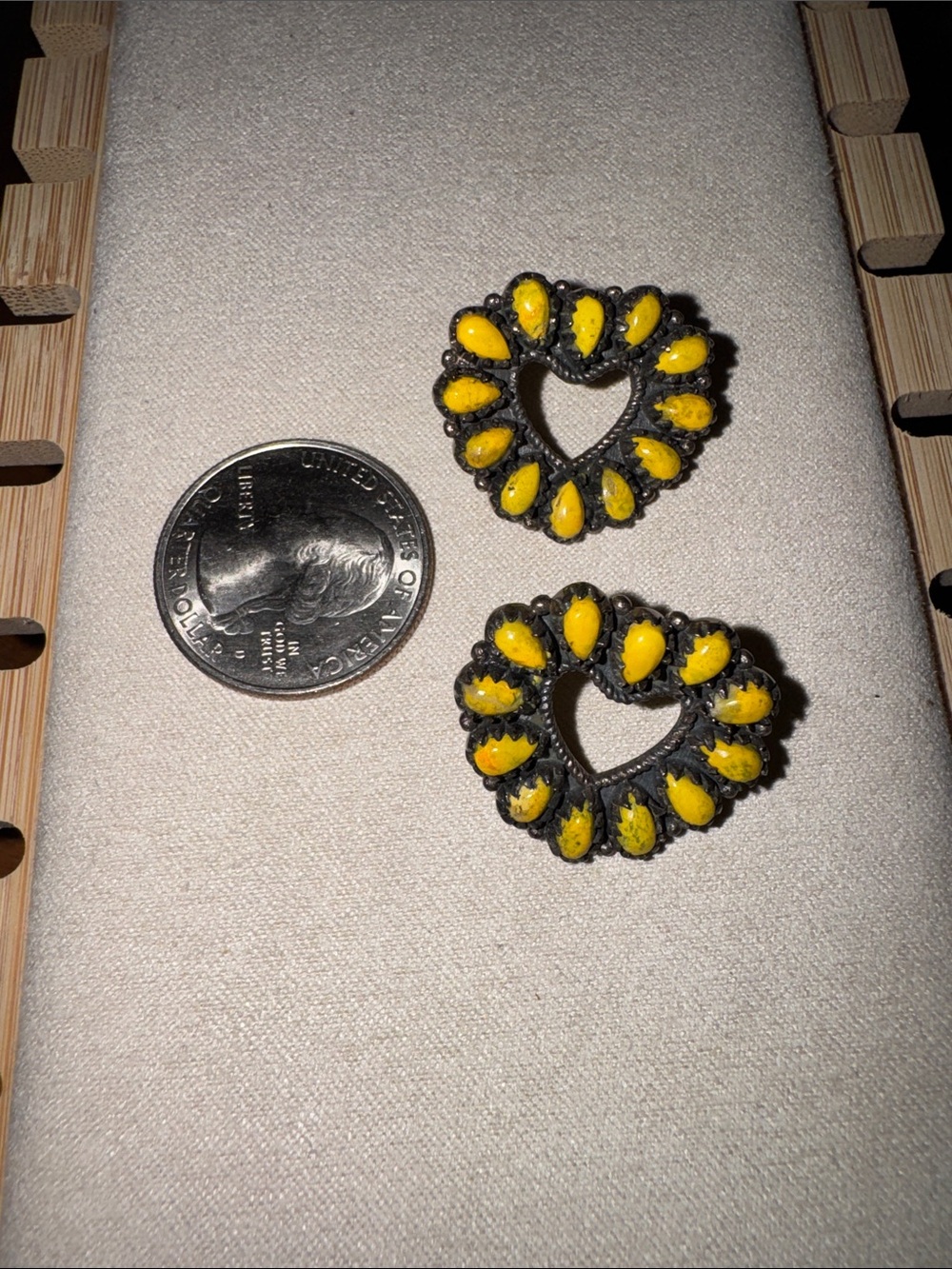 925 Sterling Bumblebee Yellow Jasper Heart Earrings